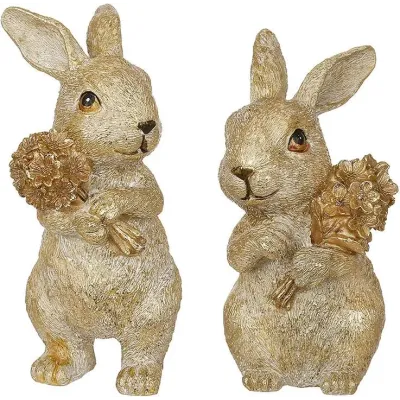 Інтер'єрна фігурка Bona Rabbits with bouquets 18 см 2 шт Різнокольоровий (261497)