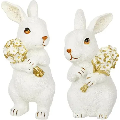 Интерьерная фигурка Bona Rabbits with bouquets 18 см 2 шт Разноцветный (261498)