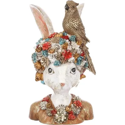 Интерьерная фигурка Bona Rabbit with a golden Parrot 35 см Разноцветный (261510)