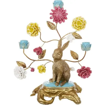 Інтер'єрний свічник Bona Hare with flowers 30x37 см Різнокольоровий (DP261628)
