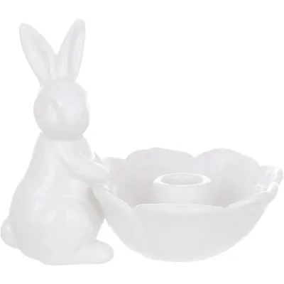 Інтер'єрний свічник Bona Rabbit with Flower 16x12x13 см White (DP261659)