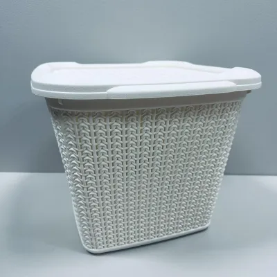 Корзина пластиковая с крышкой Ucsan Plastik М-071 30,5x32x25 см 15 л Бежевый