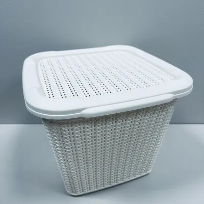 Корзина пластиковая с крышкой Ucsan Plastik М-071 30,5x32x25 см 15 л Бежевый