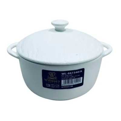 Горщик для запікання з кришкою Wilmax Slatestone WL-661540/A 18см/600мл White