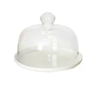 Тортовница фарфоровая со стеклянным колпаком OLens 8030-321 20,1 см Белый