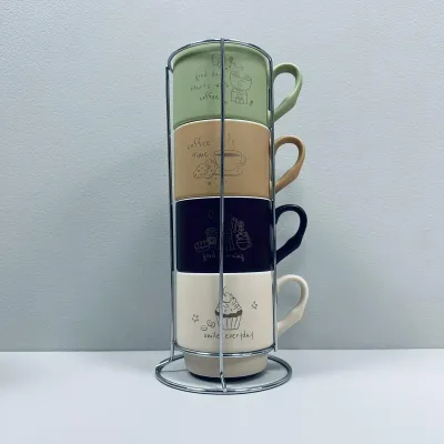 Набор чашек на подставке Limited Edititon Morning Coffee B248-E0963 4 шт 340 мл
