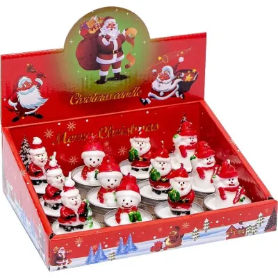 Новогодняя свеча Bambi 10-81 Санта Клаус Снеговик 3.5x5 см 12 шт (91354)