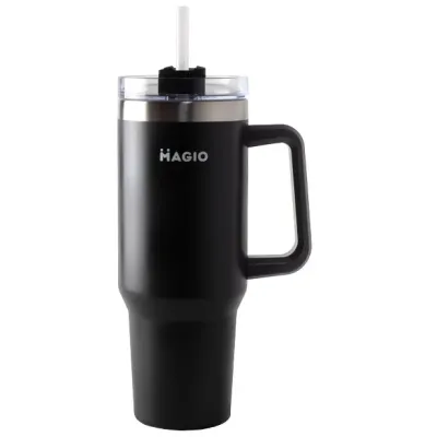 Термокухоль з ручкою та соломинкою Magio MG-1087 1.2 л Black