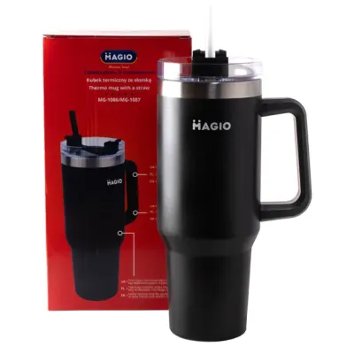 Термокухоль з ручкою та соломинкою Magio MG-1087 1.2 л Black