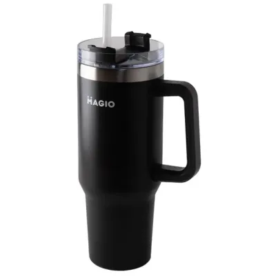 Термокухоль з ручкою та соломинкою Magio MG-1087 1.2 л Black