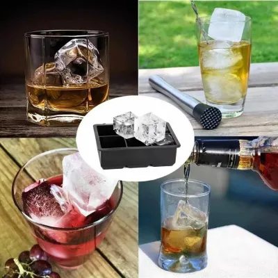 Форма для льда силиконовая Ice с крышкой Кубики 4 ячейки 11х11х5 см Черный (C051349)