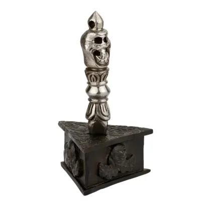 Пхурба с подставкой Kailash Череп 9х1.8 см Серебристо-черный (27664)