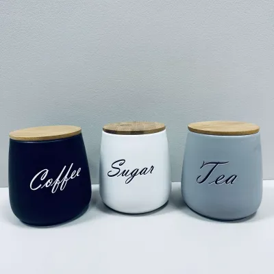 Набір керамічних банок з бамбуковими кришками BonaDi 304-034 Sugar/Tea/Coffee 3 шт 11,5х11,5х13 см 1 л Різнокольоровий (23523) Набір керамічних банок з бамбуковими кришками BonaDi 304-034 Sugar/Tea/Coffee 3 шт 11,5х11,5х13 см 1 л Різнокольоровий (23523)