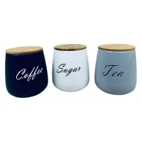 Набір керамічних банок з бамбуковими кришками BonaDi 304-034 Sugar/Tea/Coffee 3 шт 11,5х11,5х13 см 1 л Різнокольоровий (23523) Набір керамічних банок з бамбуковими кришками BonaDi 304-034 Sugar/Tea/Coffee 3 шт 11,5х11,5х13 см 1 л Різнокольоровий (23523)