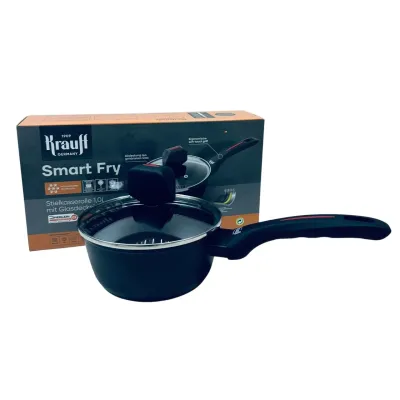 Ковш алюминиевый с антипригарным покрытием Krauff Smart Fry 25-45-158 со стеклянной крышкой 17 см 1000 мл Черный (23531)