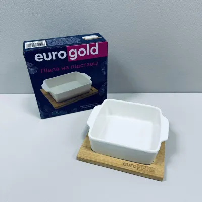 Керамічна піала на бамбуковій підставці Eurogold 7112901410 Білий (23544)