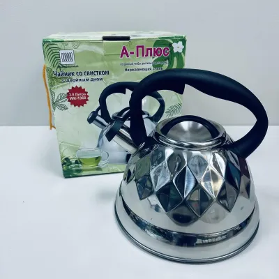 Чайник з нержавіючої сталі A-Plus 1368 зі свистком 3 л Сталевий (23579) Чайник з нержавіючої сталі A-Plus 1368 зі свистком 3 л Сталевий (23579)