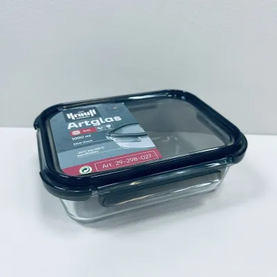 Контейнер стеклянный прямоугольный с пластиковой крышкой Krauff Artglas 29-298-027 1000 мл Темно-синий (23640)