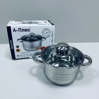 Кастрюля из нержавеющей стали со стеклянной крышкой A-Plus 2164 1,4 л Стальной (23680)