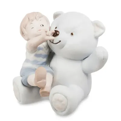 Інтер'єрна фігурка Pavone Boy with teddy bear 9 см Білий (261912)