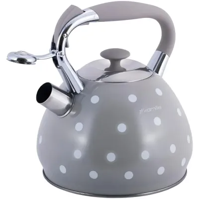 Чайник для плити  із нержавіючої сталі 3л Grey with white polka dots
 Kamille DP262109