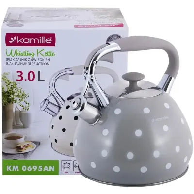 Чайник для плити  із нержавіючої сталі 3л Grey with white polka dots
 Kamille DP262109