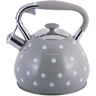 Чайник для плити  із нержавіючої сталі 3л Grey with white polka dots
 Kamille DP262109