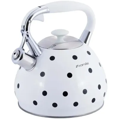 Чайник для плити  із нержавіючої сталі 3л white with black polka dots
 Kamille DP262110