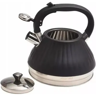 Чайник для плиты Whistling Kettle Marshmallow из нержавеющей стали 3л black Kamille DP262114