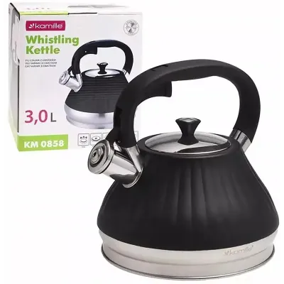 Чайник для плиты Whistling Kettle Marshmallow из нержавеющей стали 3л black Kamille DP262114