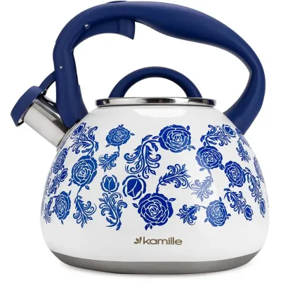 Чайник для плити Flower field із нержавіючої сталі 2,7л white with blue Kamille DP262118 Чайник для плити Flower field із нержавіючої сталі 2,7л white with blue Kamille DP262118