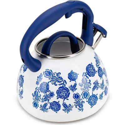 Чайник для плити Flower field із нержавіючої сталі 2,7л white with blue Kamille DP262118 Чайник для плити Flower field із нержавіючої сталі 2,7л white with blue Kamille DP262118