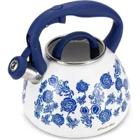 Чайник для плиты Flower field из нержавеющей стали 2,7л white with blue Kamille DP262118 Чайник для плиты Flower field из нержавеющей стали 2,7л white with blue Kamille DP262118