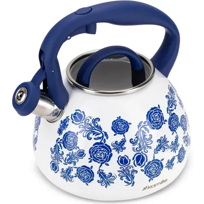 Чайник для плиты Flower field из нержавеющей стали 2,7л white with blue Kamille DP262118 Чайник для плиты Flower field из нержавеющей стали 2,7л white with blue Kamille DP262118