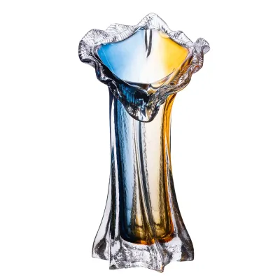 Ваза ручної роботи скляна YIWU Crystal Coast 24.5 см Жовто-синій (HP-9-5)