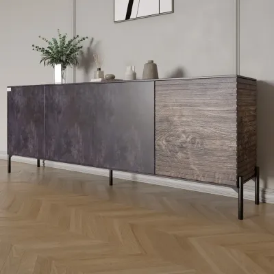 Комод Lion Грей 204x38x76.5 см Бетон темный/Дерево (LION-042515)