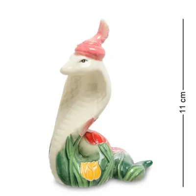 Интерьерная фигурка Pavone Cobra in a fancy hat with tulips on the side 11x8 см Зеленый (262981)
