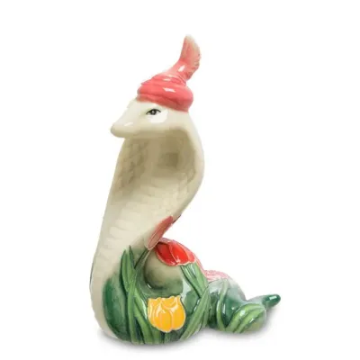 Интерьерная фигурка Pavone Cobra in a fancy hat with tulips on the side 11x8 см Зеленый (262981)