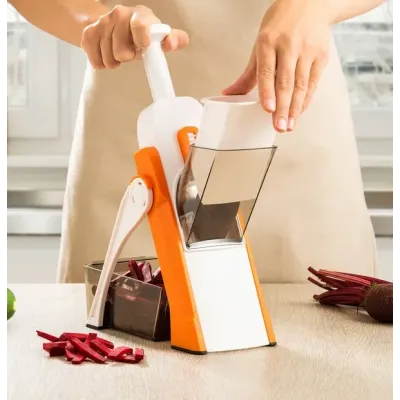 Ручная овощерезка-мультислайсер для овощей и фруктов Brava Spring Slicer 3 лезвия Оранжево-белый (2104618551)