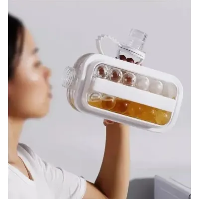 Портативна силіконова форма для льоду No Brand ICE Cube Tray пляшка 2в1 на 17 кульок Білий (2104618556)