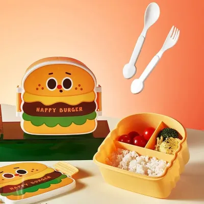 Ланч-бокс RIAS B0303 Happy Burger з ложкою та вилкою 800 мл Різнокольоровий 3 шт (3_06577)