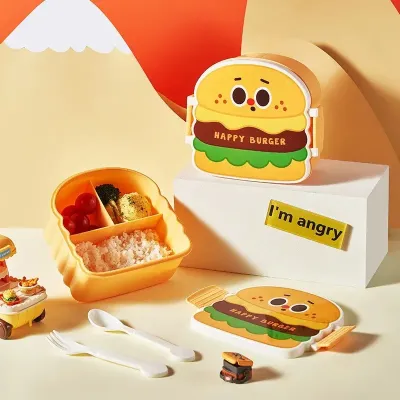 Ланч-бокс RIAS B0303 Happy Burger з ложкою та вилкою 800 мл Різнокольоровий 3 шт (3_06577)