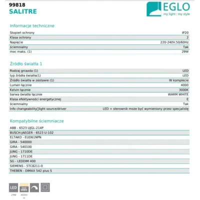 Люстра Eglo Salitre 73x120 см Біло-чорний (EG99818)