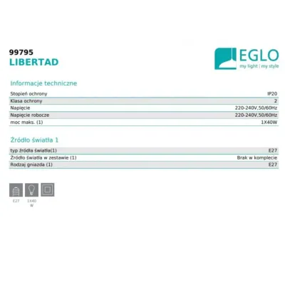Люстра Eglo Libertad 18x18x110 см Бежево-чорний (EG99795)