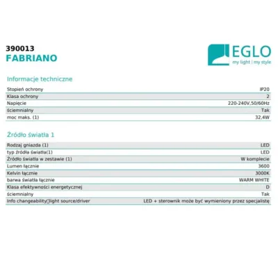 Люстра Eglo Fabriano 86x3.5x150 см Бело-черный (EG390013)