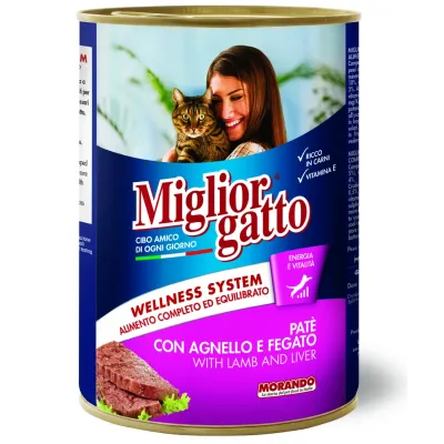 Вологий корм для дорослих кішок Morando Migliorgatto Pate з ягнятком та печінкою 400 г (01243)