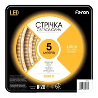 Светодиодная led лента Feron LS612 12 В 9.6 Вт/м 5 м 3000K Теплый белый (2692674263)