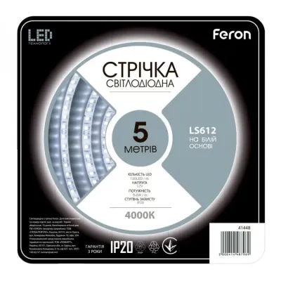 Стрічка світлодіодна Feron LS612 led 9.6 Вт/м 12 В 4000K 5 м (2692782409) Стрічка світлодіодна Feron LS612 led 9.6 Вт/м 12 В 4000K 5 м (2692782409)
