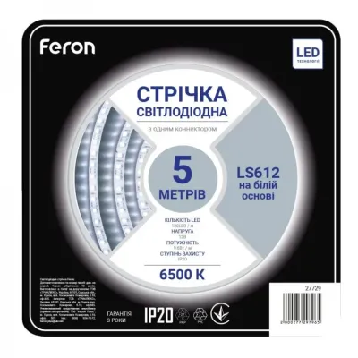 Led лента светодиодная Feron LS612 9.6 Вт/м 12 В 6500K 5 м Белый (2692706889)