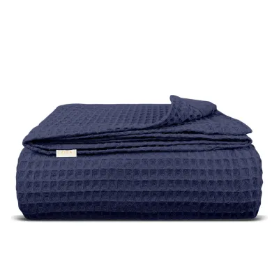 Плед покривало вафельне COSAS Denim Greek Waffle 230х240 см Темно-синій